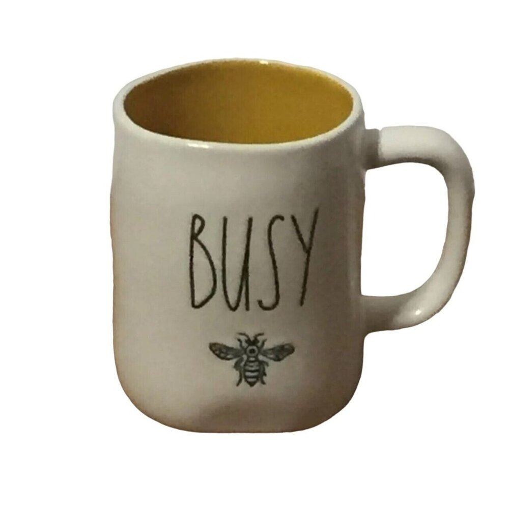 Rae Dunn Mug "Busy Bee" Ceramic Coffee Mug With Yellow Interior NWOT‎